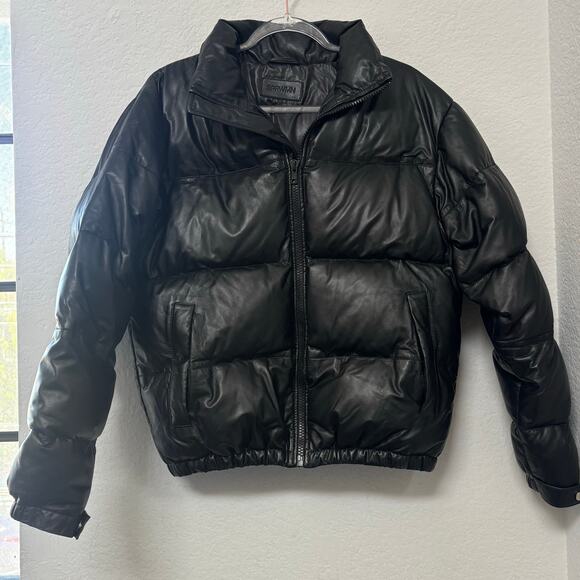 Sprwmn Leather Down Puffer Jacket Black Size Small - Picture 2 of 7